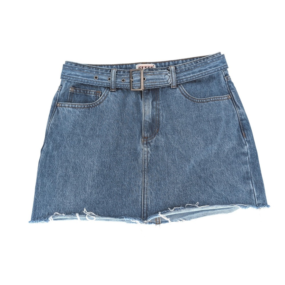 Guess Originals Denim Mini Skirt Womens 28 Blue Belted Raw Hem Indie 90s‎ Y2K